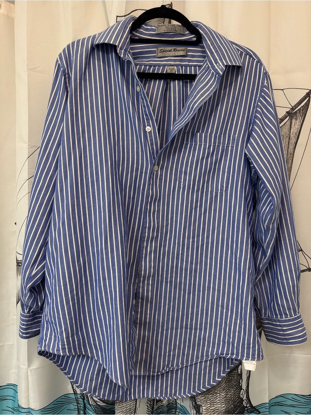 Roundtree & Yorke Blue and White Vertical Stripe Button-Down Shirt
